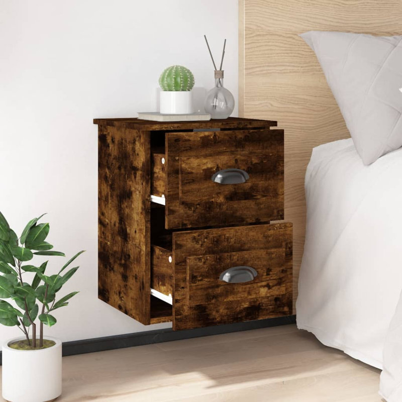 Krini 41.5cm W Manufactured Wood Bedside Table, Smoked Oak, Individual