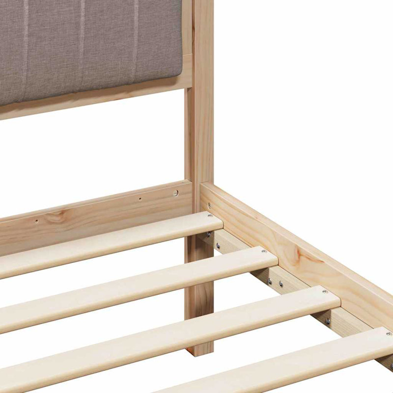 Solid Wood Bed, European Single (90 x 200 cm), Brown/Taupe