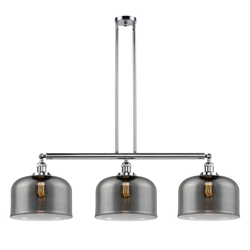 Bell - Luminaire suspendu pour îlot de cuisine 3 lumières 41 ", Ampoule non incluse, Chrome poli, Plaqué couleur fumée