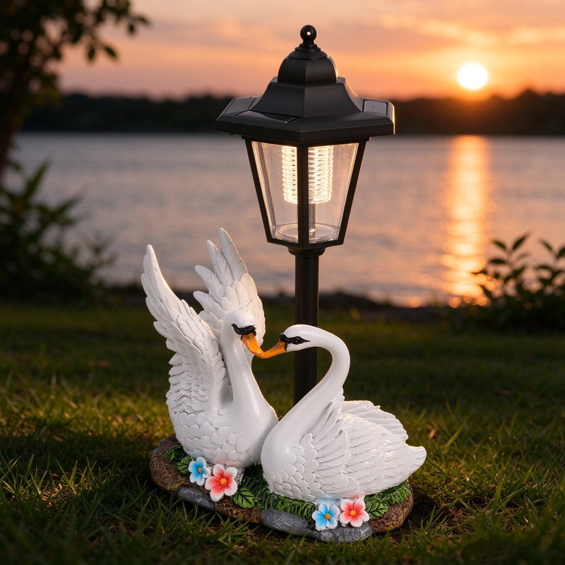 Luminaire solaire de jardin 7,87 x 4,13 x 12,99 po, avec quelques cygnes, Blanc, noir