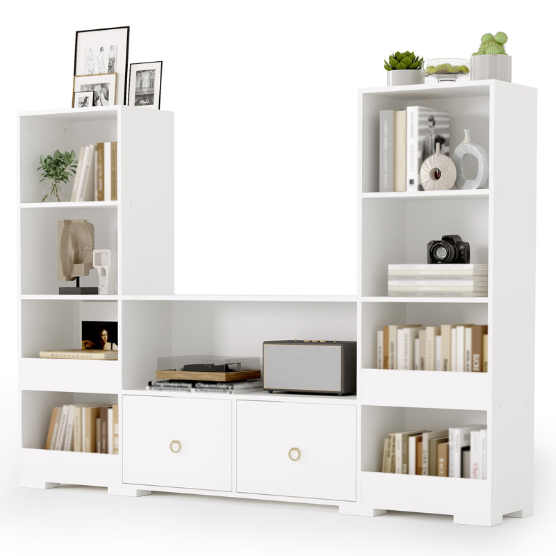 Aaronda 70.7" W x 51.1" H Bookcase 4 Tier 9 Cube Bookshelf with Drawers Horizontal Toy Storage Organizer, White