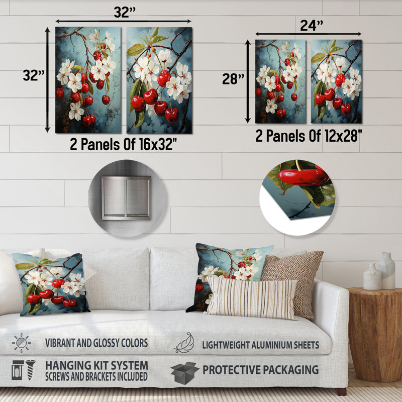 «Chuckling Cherry Charm» - ensemble de 2 reproductions d'art abstrait en métal Popart, H 28 po x l 24 po