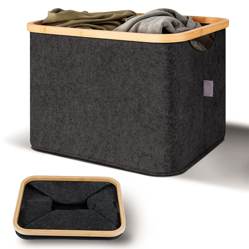 Fabric and Bamboo Laundry Hamper, Dark Grey