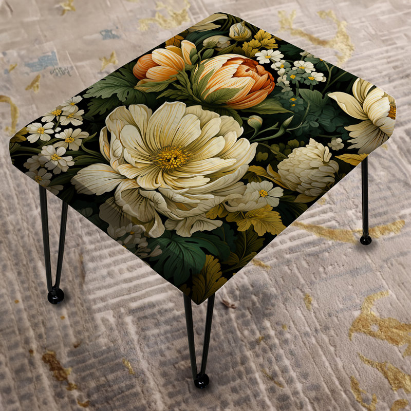 Earthy Greens Chrysanthemum Flower Pattern - Floral Rectangle Ottoman