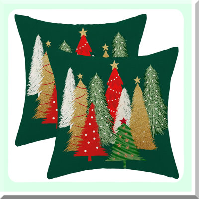 Winter Wonderland Tree Pillow Covers - Set of 2 Throw Pillows Case, Stars Holiday Outdoor Decorative Farmhouse Green Decor Cushion Covers for Home Sofa Bed Couch