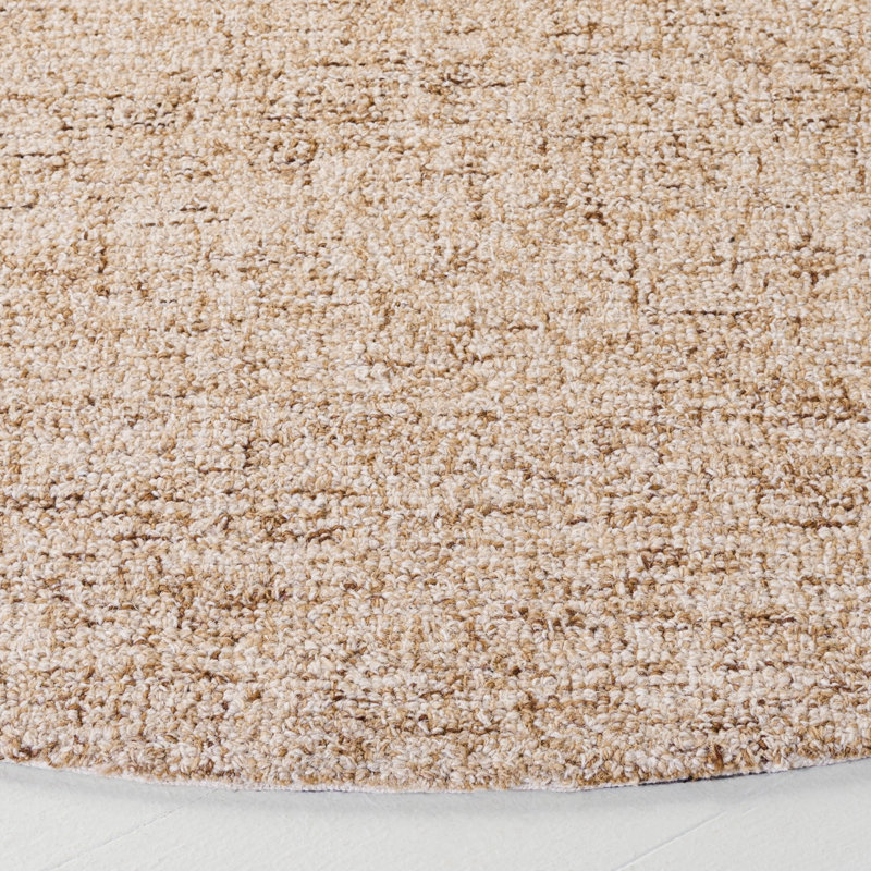 Abstract 175 Hand Tufted Wool; Cotton No Pattern Rug in Light Brown/Ivory, Round 6'