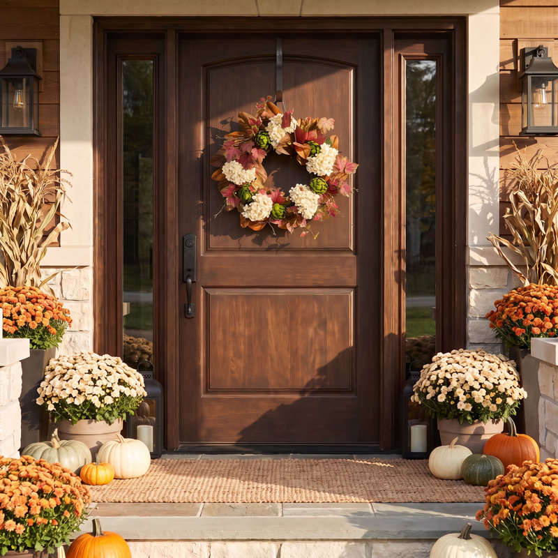 24" Hydrangea Fall Wreath with Ivy and Artichokes