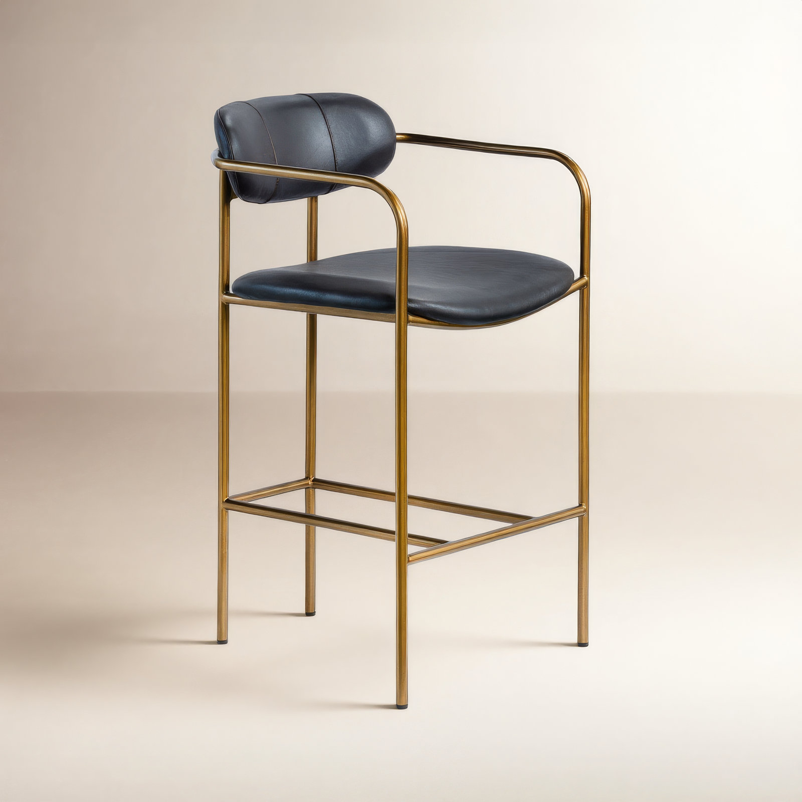 Belarus Fabric Seat Stool, Counter Stool (26.5" Seat Height), Gold, Black