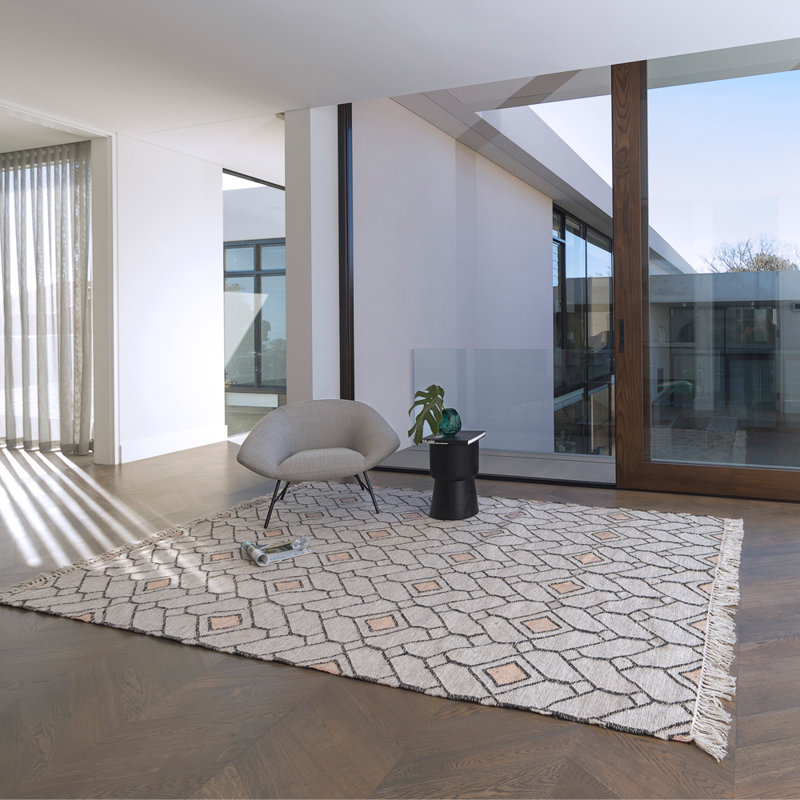 Ashes Geometric Hand-Loomed 5'3" x 7'6" Recycled P.E.T. Area Rug in Gray, Rectangle 6'7" x 9'8"