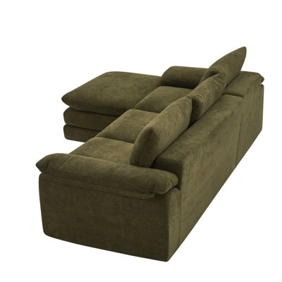 Modular Sectional Sofa, L Shape Cloud Couch With 1 Movable Ottoman, Comfy Chenille Deep Seat Sofa With Soft Pillows For Living Room Apartment (Green)