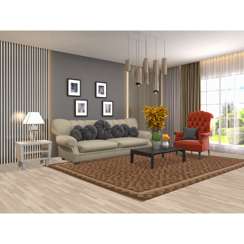All-Over Brown Kilim Geometric Area Rug 7x10