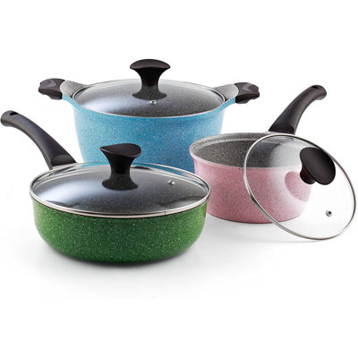 Cook N Home 6-Piece Nonstick Ceramic Coating Cookware Set, Multicolor