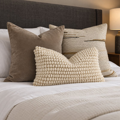 3-Piece Neutral Velvet & Wool Textured Decorative Pillow Cover Set