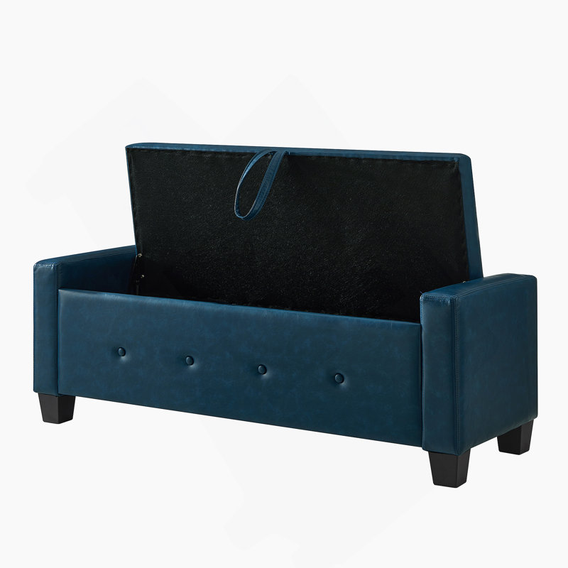 48" Ottoman Bench With Storage, Bench For Bedroom,Living Room,Hallway, Upholstered Tufted Faux Leather PU Ottoman Blue, Blue