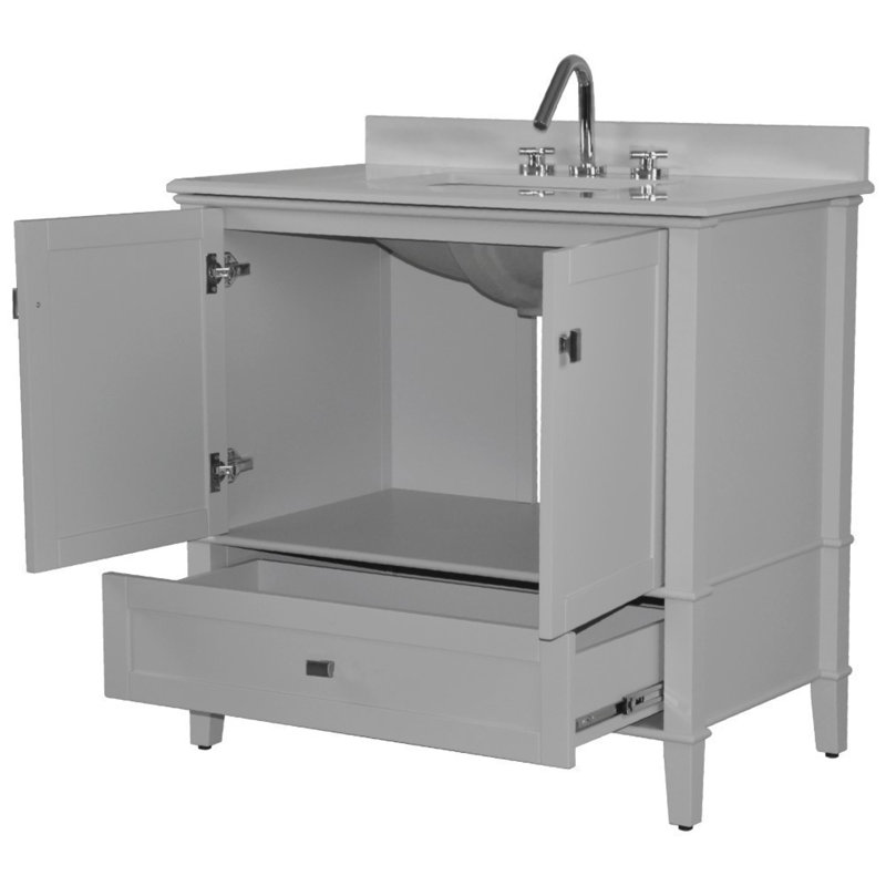 Meuble-lavabo simple 37 po avec comptoir en quartz, Gris clair