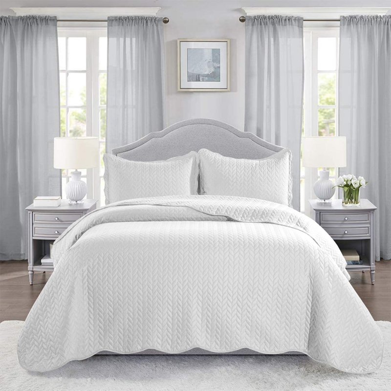 Ensemble de couvre-lit 3 pièces en microfibre gaufrée avec taies décoratives assorties - Literie légère, douce et élégante