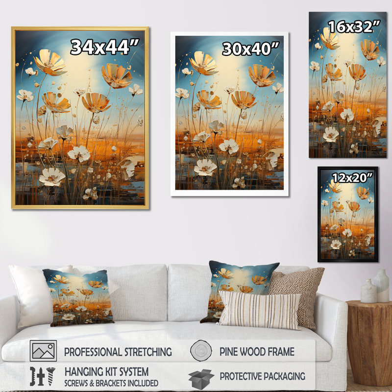 Serene Sunner Flowers Field I - impression, Cadre flottant noir, H 32 po x l 24 po x P 1 po
