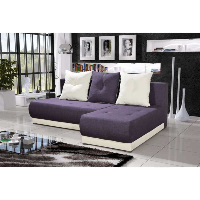 Soizic 3 Seater Corner Sofa , Dark purple/Cream - Sawana70/Sawana01
