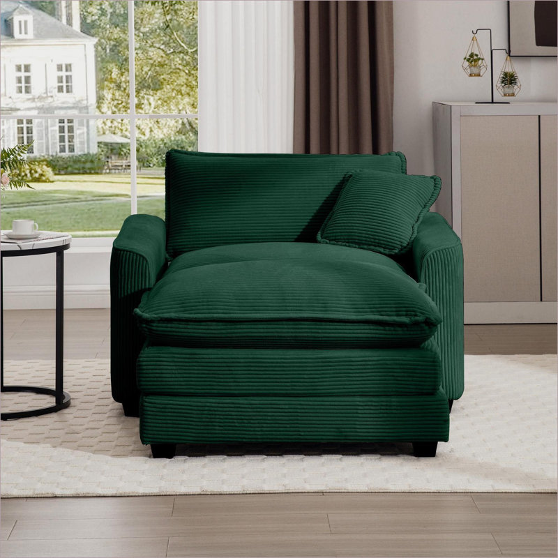 Canapés-lits | Siège profond moderne simple avec repose-pieds et coussin, pour le club de chambre à coucher de salon | Vert | Velours côtelé