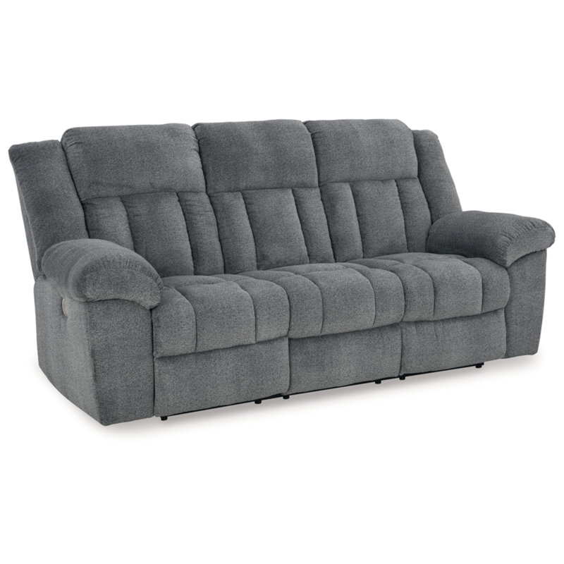 Slate Gray Fabric Power Reclining Sofa with Adjustable Headrest