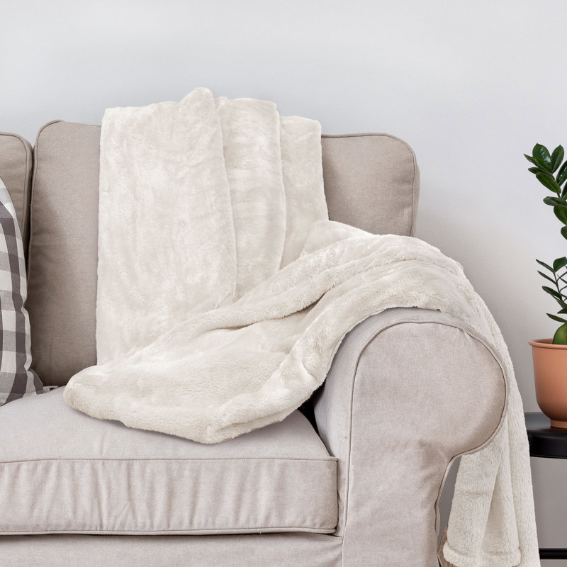 Jeté en peluche douce et moelleuse, couverture chaude et épaisse douillette pour canapé et lit, ivoire, jeté XL (60 po x 70 po)