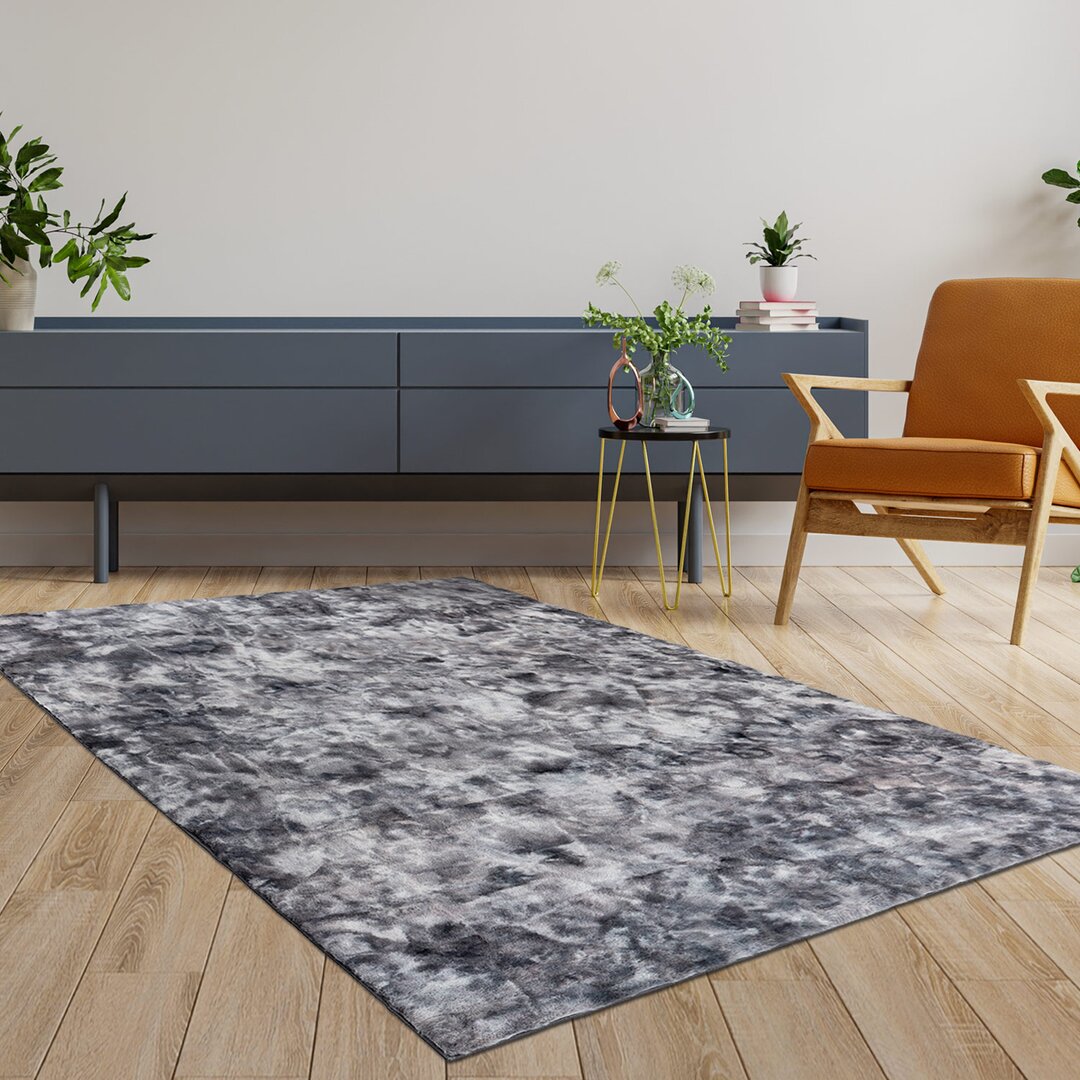 Teppich Hochflor Wohnzimmer Grau Graphit Weicher Wohnzimmerteppich Soft Touch - Tie-Dye-Optik - Modern Dorrel