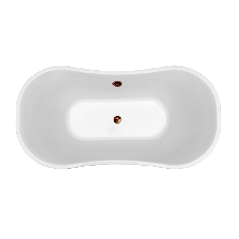 60" Streamline Freestanding Soaking Acrylic Bathtub With Drain and Bamboo Tray, Matte Oil Rubbed Bronze