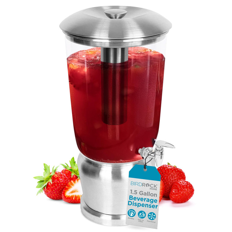 Grand distributeur de boissons 1,5 gallon avec support, robinet en acier inoxydable et deux chambres à glace 