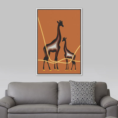"IDÉE4WALL", impression sur toile encadrée, décoration de chambre BCBG, dégradé brun, girafe, silhouette, animaux, illustrations, nature, bohème, coloré, chaleureux, pour le salon, la chambre à coucher, le bureau, reproduction sur toile