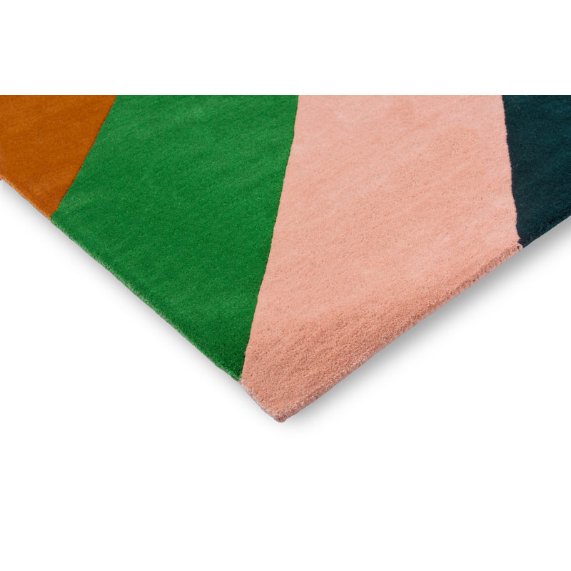 Hand Tufted Wool Striped Area Rug in Emerald/Ambe/Blue, Rectangle 5'7" x 7'10"