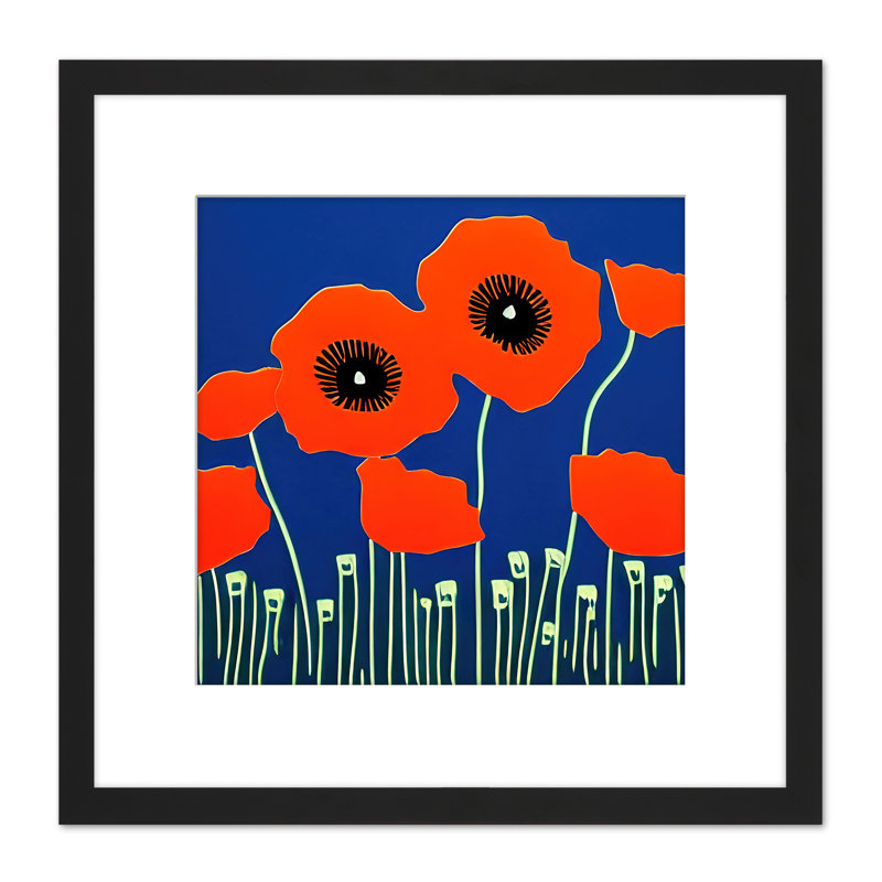 Red Poppy Flowers On An Azure Blue - Single Picture Frame Painting