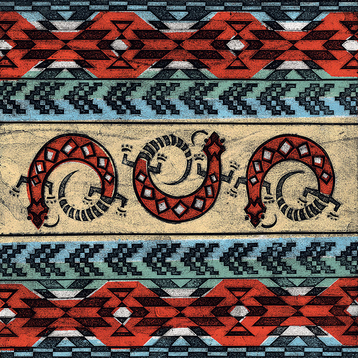 Tribal Lizards - Print on Canvas, 60cm W x 60cm H, Paper