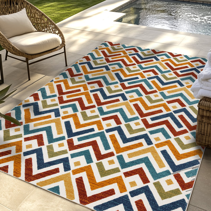 Gisely Tivra Multicolored Modern Geometric Polypropylene Flatweave Indoor/ Outdoor All Weather Area Rug