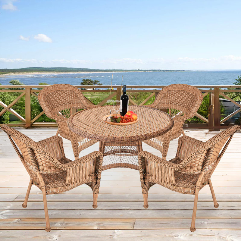 4 - Person Patio Dining Set with Round Table , Cushions Included, Honey, No Cushion