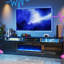 Meuble télé 90 po noir brillant avec foyer électrique de 50 po pour téléviseur de 100 po ou moins, grande console multimédia avec bande lumineuse DEL-240578803