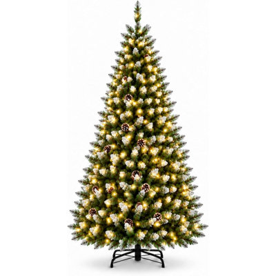 4.5 ft Pre-Lit Artificial Christmas Tree with 450 Tips, 150 Lights and Foldable Metal Stand