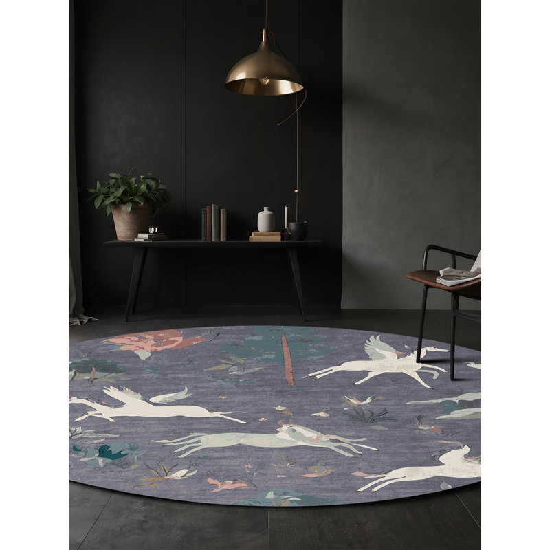 Tapis gris soyeux et moelleux, Rond 5 pi