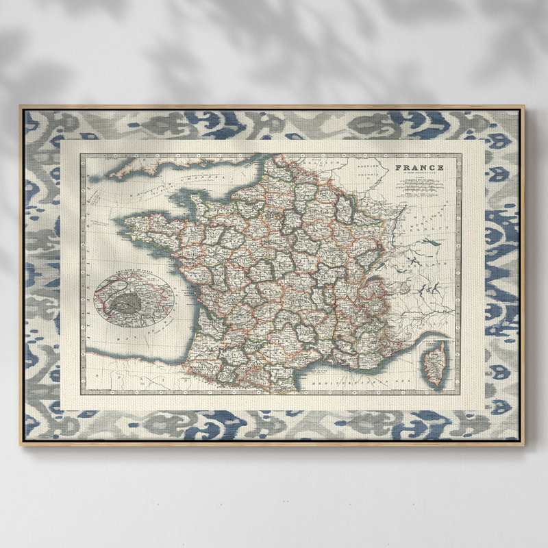 Carte frontalière de la France, H 25 po x l 37 po x P 2 po, Bois naturel