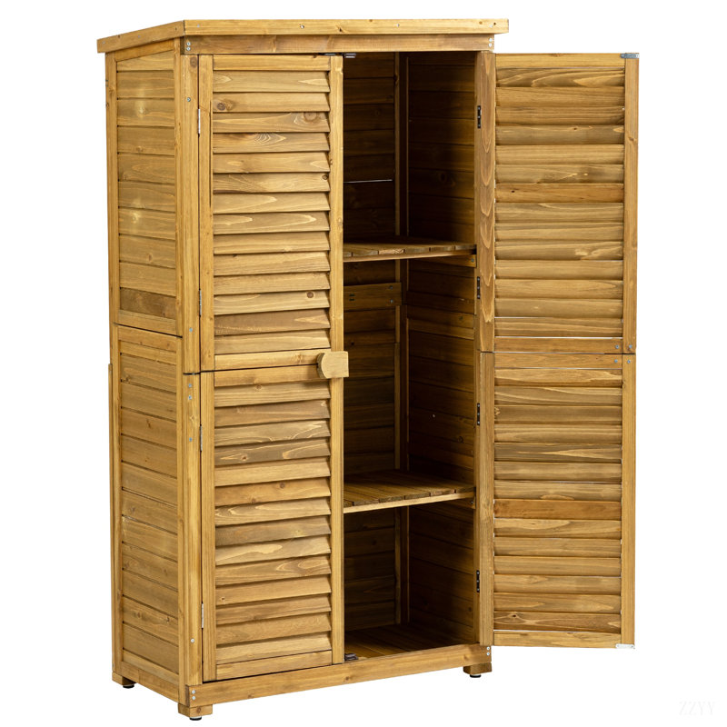 Outdoor Storage Cabinet, Wood Garden Shed, Pool Storage Shed With Lockable Door, Waterproof Roof And 2 Removable Shelves, Vertical Outside Storage Shed For Patio, Backyard And Lawn