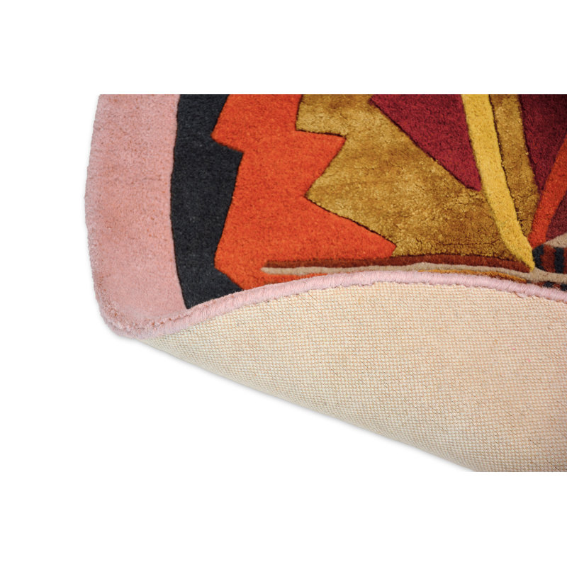 Hand Tufted Geometric Area Rug in Orange/Teal/Pink/Gold, Round 6'7"