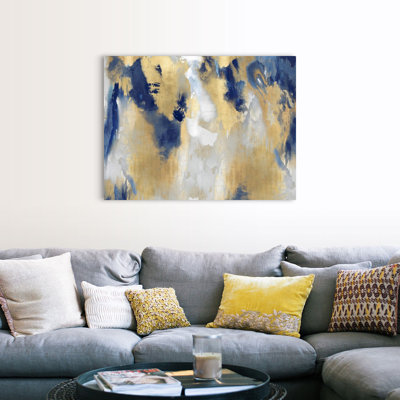 " Abstract Gold Stains Indigo " Acrylic Painting