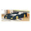 Lit plateforme simple en forme de voiture de course avec roues et rangement, bleu foncé et jaune