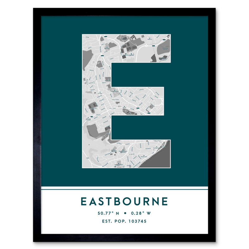 Eastbourne City Map Eastbourne Teal by Wee Blue Coo - Single Picture Frame Typography