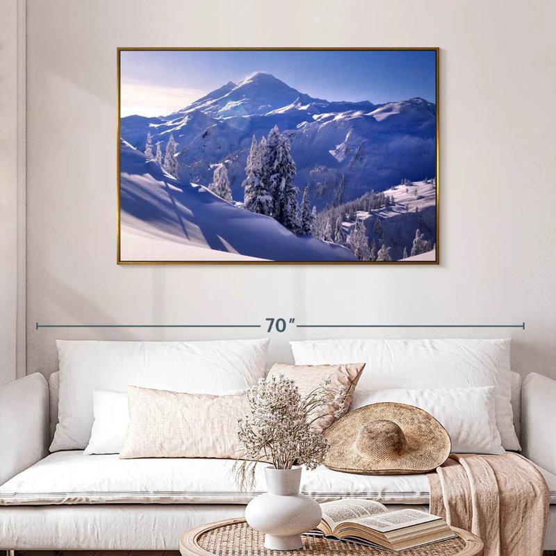 Soleil d'hiver du mont Baker, 46 po x 31 po, Cadre flottant doré