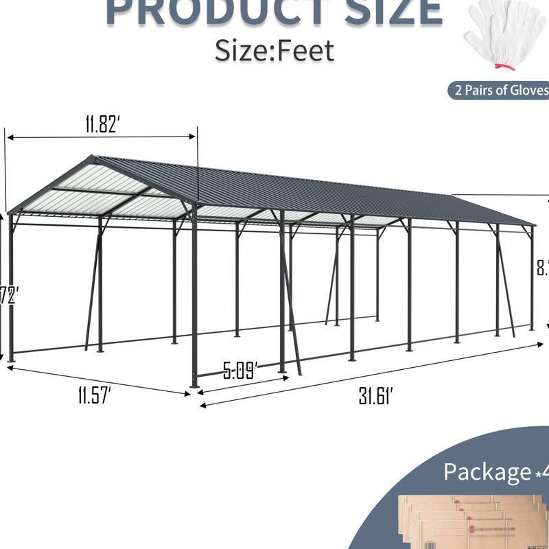 12*32 Ft, Large Outdoor Metal Carport, Galvanized Steel Frame, Stable On Various Surfaces, Parties, Trade Shows, Rust - Heavy Duty Ft Powder Coated Tube, Different Floor Types