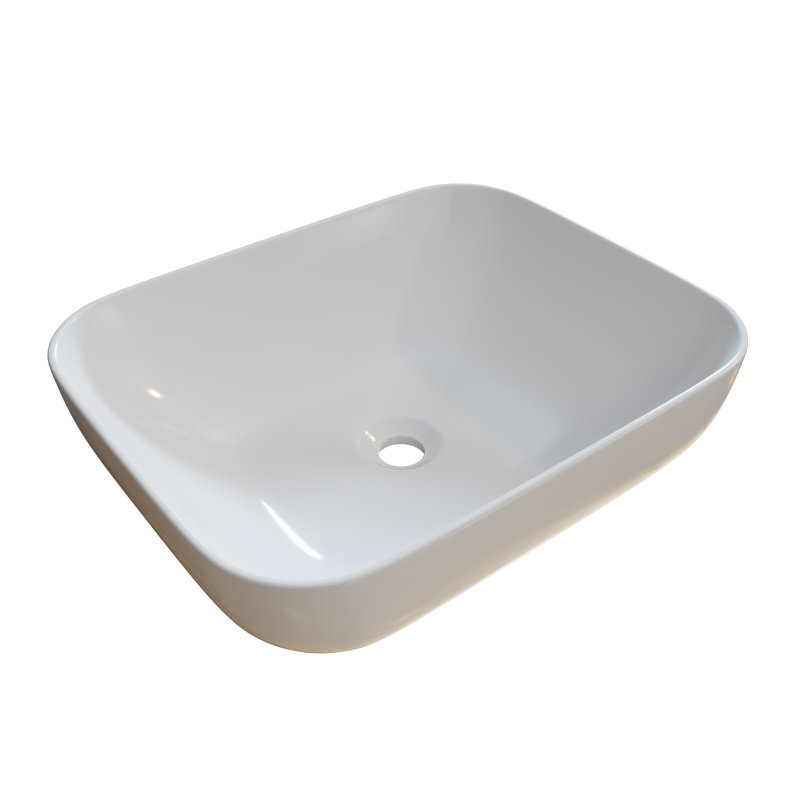 Ceramic Rectangular Vessel Bathroom Sink, Gloss White