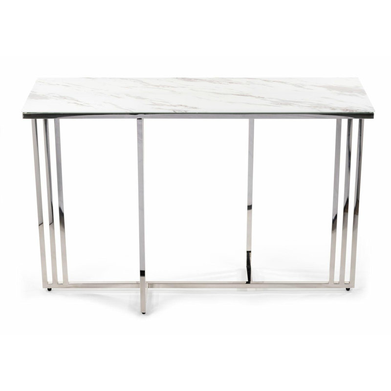 Hodgdon 120cm Glass Top Console Table, Silver, White