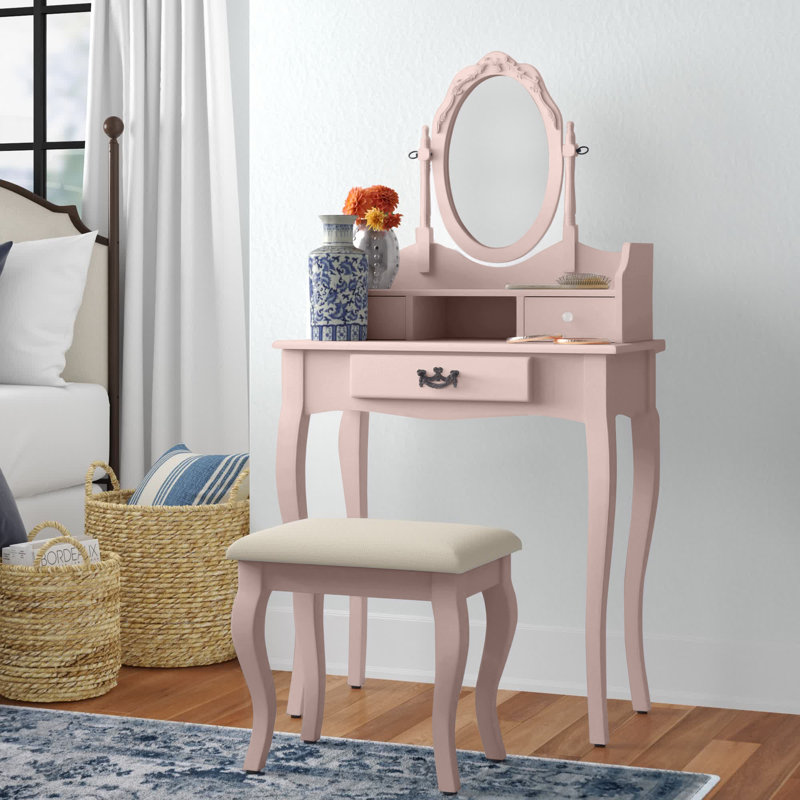 Arnold Dressing Table with Mirror, Dusty Pink