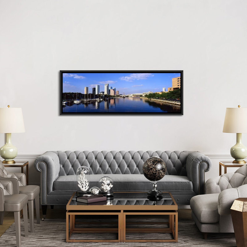 Tampa panoramique, floride, reproduction de photo sur toile tendue, H 12 po x l 36 po x P 1,5 po, Toile avec cadre noir