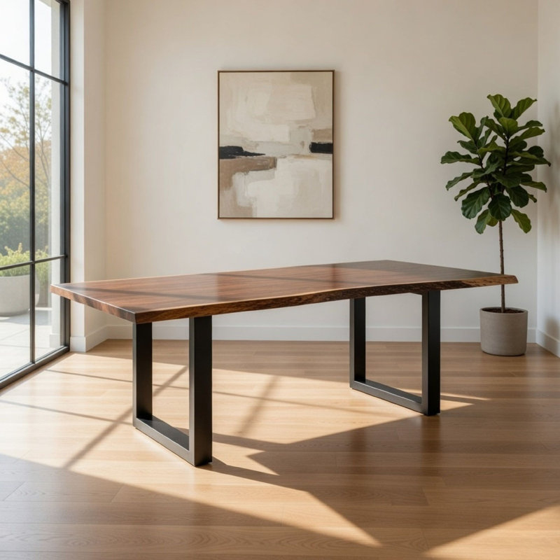 Table de salle à manger de 102 po en bois massif brun et noir